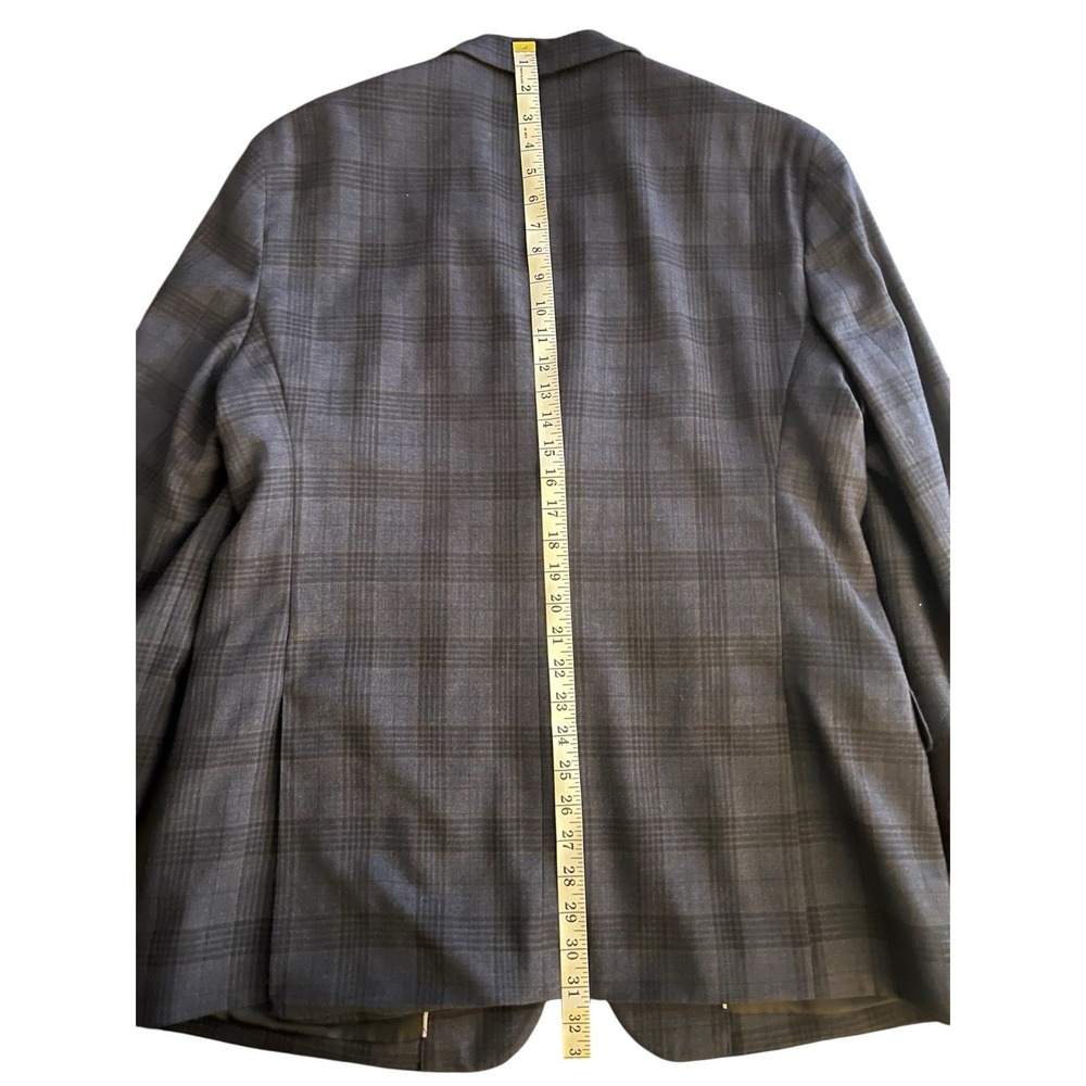 Jos. A. Bank Mens 44R Tailored Fit‎ 100% Wool Plaid Sport Coat Blazer Navy Plaid - Picture 15 of 16